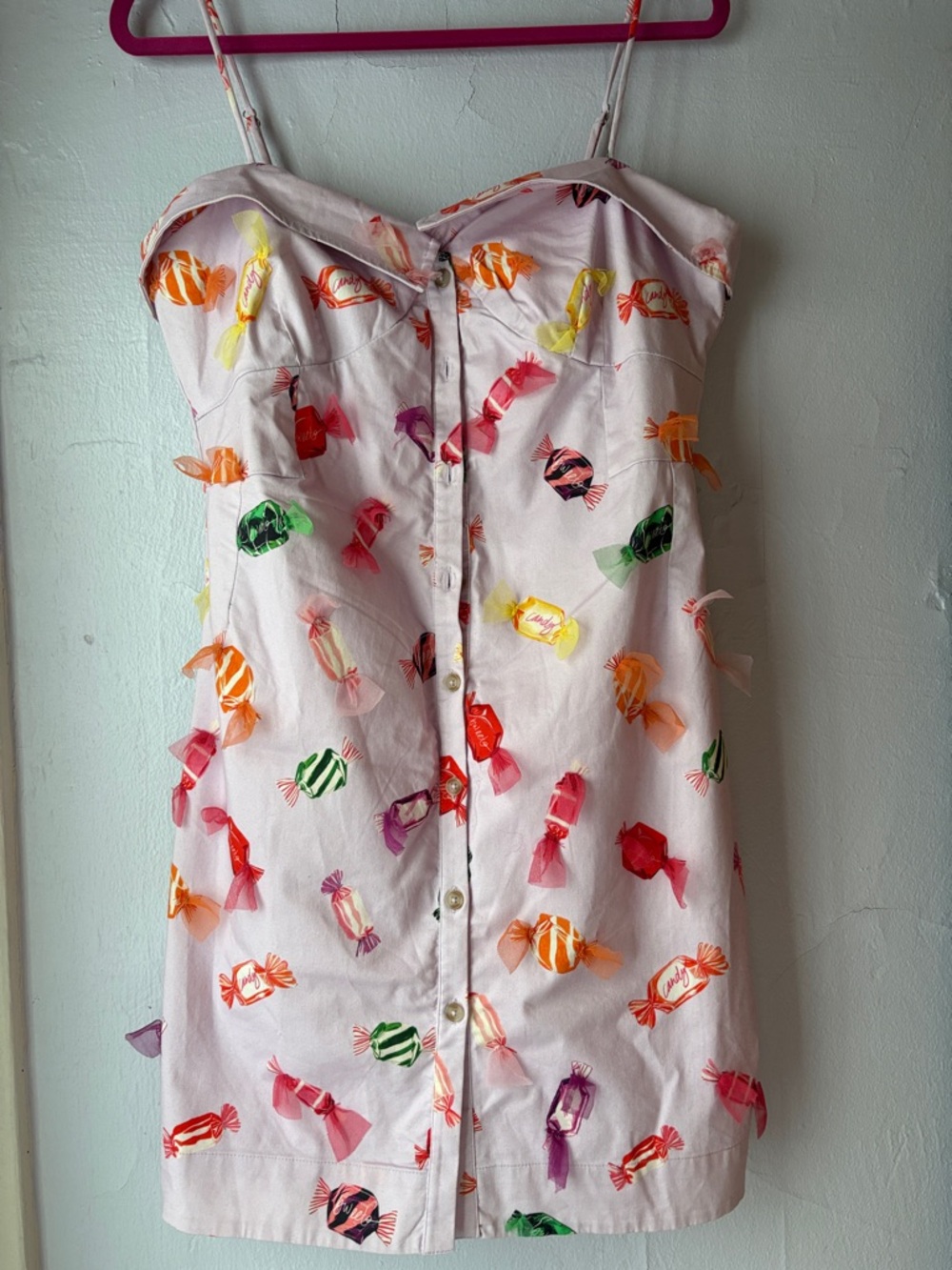 Anthropologie Pink Candy-Print Button-Front Mini Dress